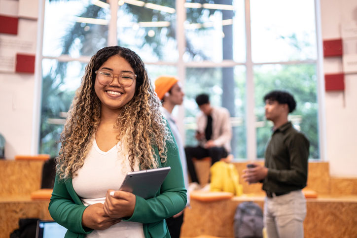 happy young woman in class