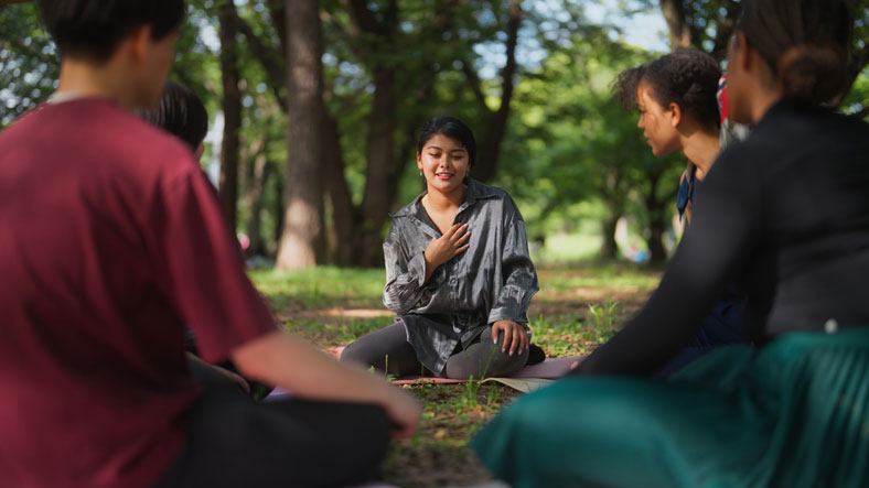 meeting and meditating in the park