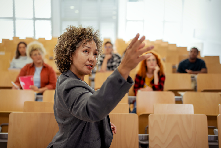 counselor speaking at a lecture hall