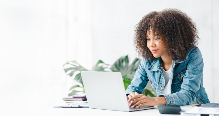 woman studying online from home