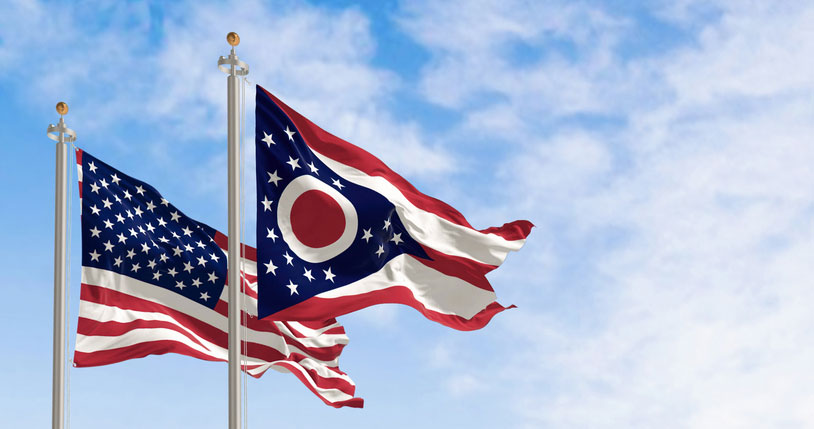 ohio flag with u.s. flag