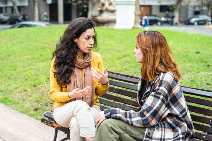 talking on a park bench