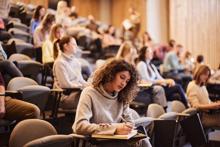 full lecture hall of students