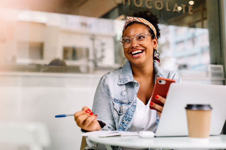 woman enjoying earning certification online