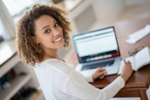 young woman getting certification online