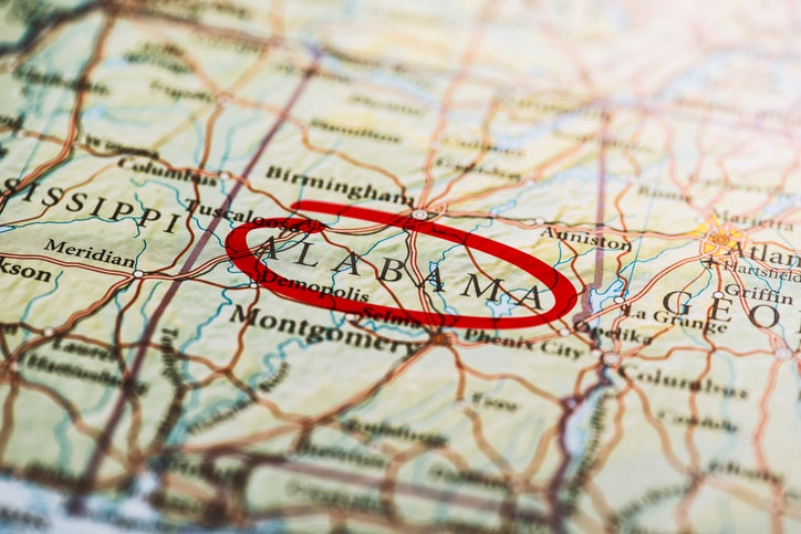 alabama marked on the map